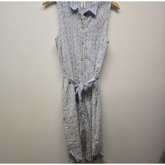 Anthropologie Kismet White & Blue Striped Eyelet Midi Shirt Dress Size 8 Women’s - Picture 3 of 10